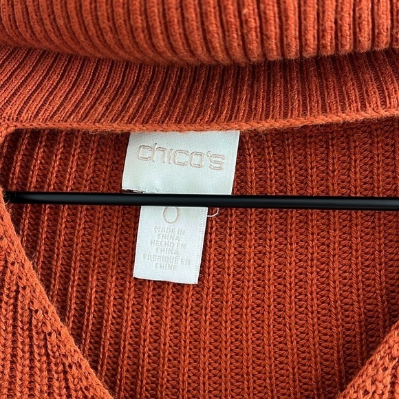 Chico’s Knit Turtleneck Knit Sweater Burnt Orange Keyhole Front - Picture 3 of 6
